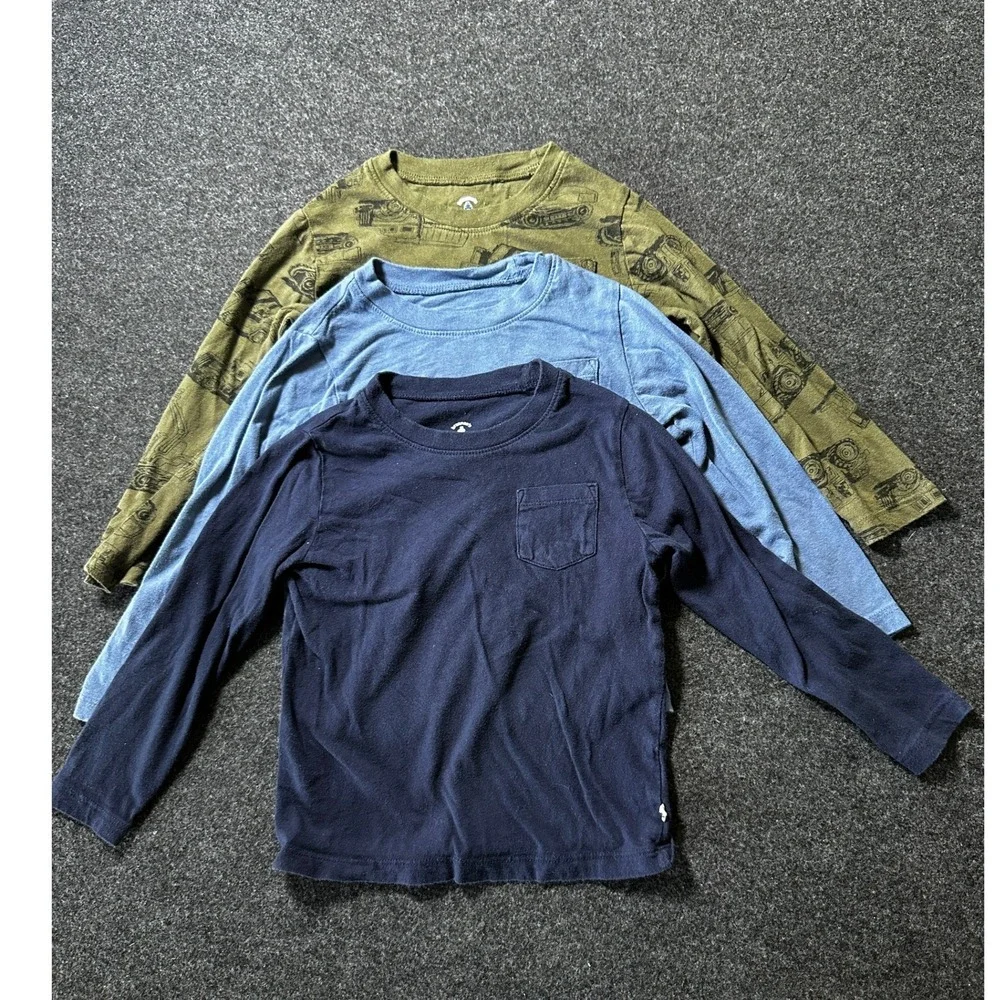 Baby Gap Boys 3 Pack Long Sleeve T-Shirts Navy Blue Olive Green Construction 4Y